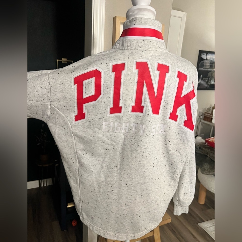 EUC VS Victorias Secret PINK Front Pocket Sweater Marled Grey XS oversized - Picture 2 of 7